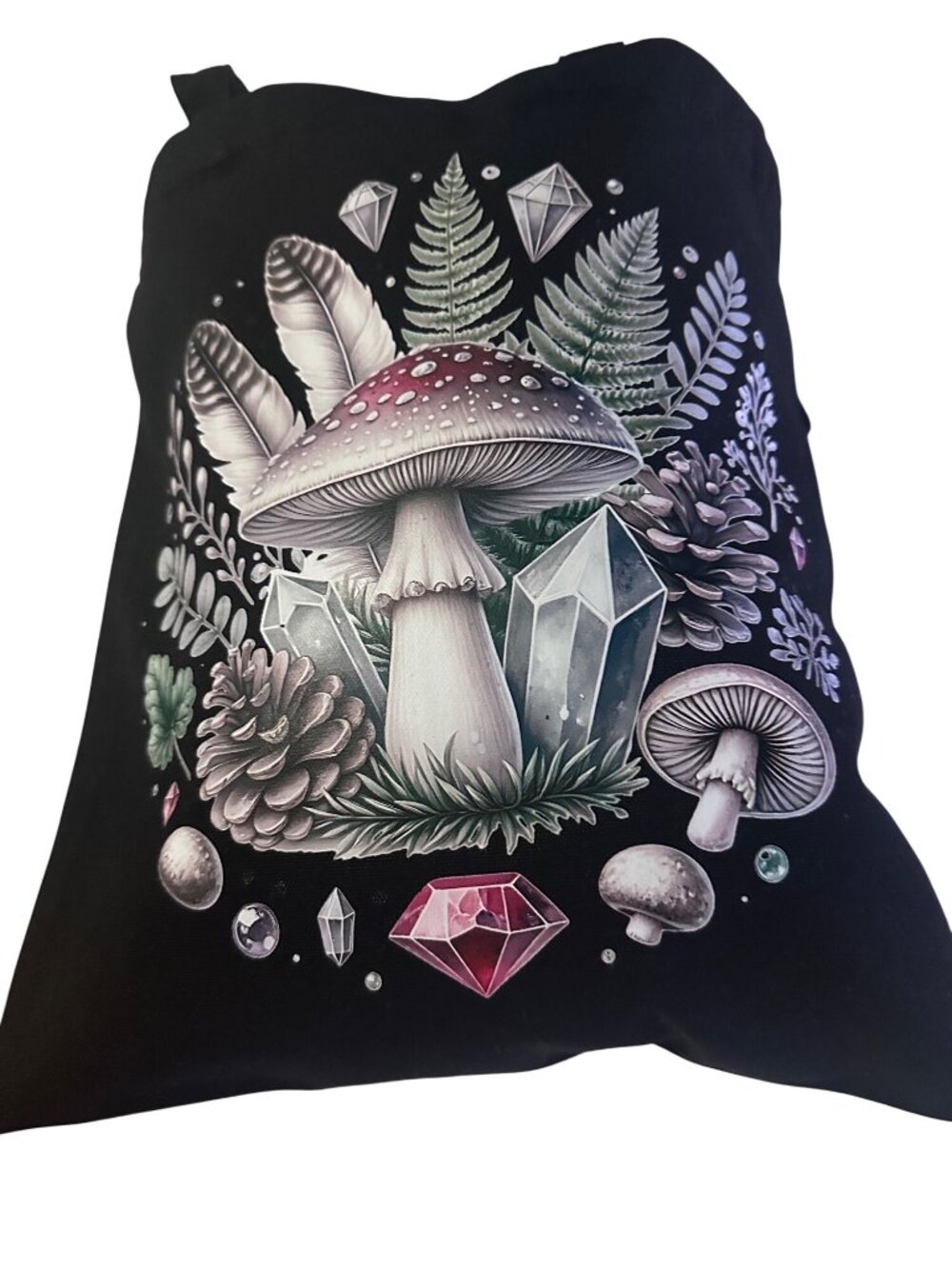 Lzerking black mushroom and crystals woodland totebag size 13 x 15